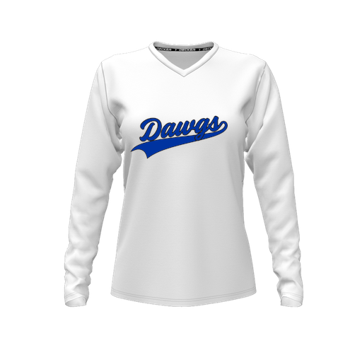 [CUS-DFW-TEES-CMF-VNK-LSL-WHT-FYXS-LOGO2] Comfort T-Shirt (Female Youth XS, White, V Neck, Logo 2, Long Sleeve)