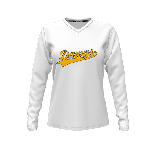 [CUS-DFW-TEES-CMF-VNK-LSL-WHT-FYXS-LOGO3] Comfort T-Shirt (Female Youth XS, White, V Neck, Logo 3, Long Sleeve)