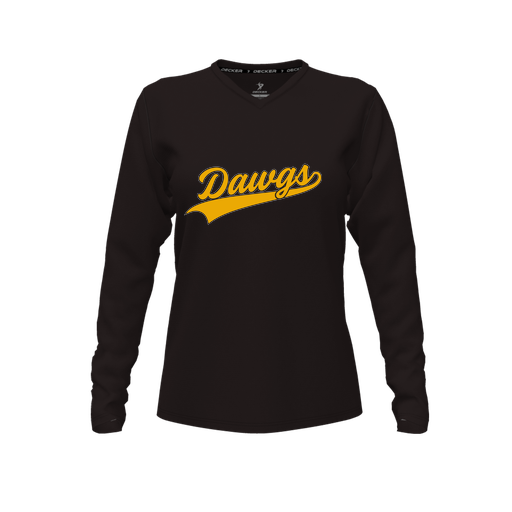 [CUS-DFW-TEES-CMF-VNK-LSL-BLK-FYXS-LOGO3] Decker Comfort T-Shirt (Female Youth XS, Black, V Neck, Logo 3, Long Sleeve)