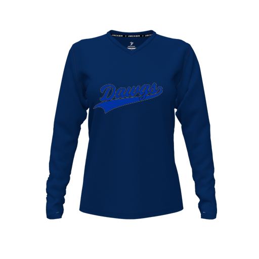 [CUS-DFW-TEES-CMF-VNK-LSL-NVY-FYXS-LOGO2] Comfort T-Shirt (Female Youth XS, Navy, V Neck, Logo 2, Long Sleeve)