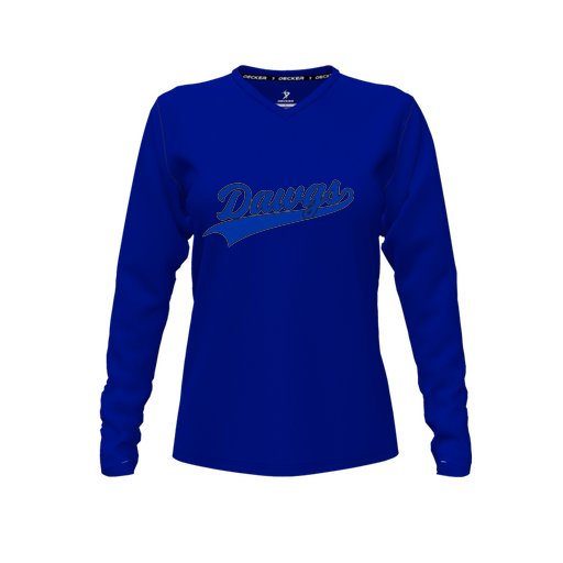 [CUS-DFW-TEES-CMF-VNK-LSL-RYL-FYXS-LOGO2] Comfort T-Shirt (Female Youth XS, Royal, V Neck, Logo 2, Long Sleeve)