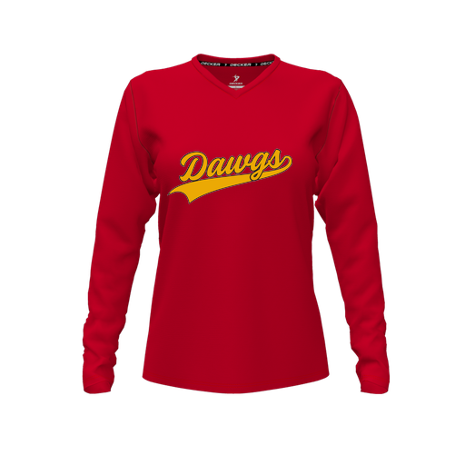 [CUS-DFW-TEES-CMF-VNK-LSL-RED-FYXS-LOGO3] Comfort T-Shirt (Female Youth XS, Red, V Neck, Logo 3, Long Sleeve)