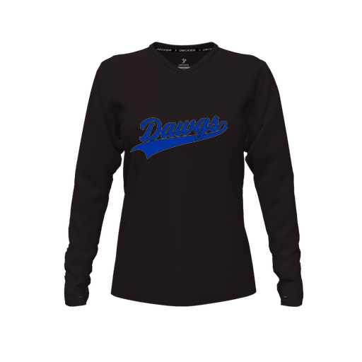 [CUS-DFW-TEES-PER-VNK-LSL-BLK-FYXS-LOGO2] Performance T-Shirt (Female Youth XS, Black, V Neck, Logo 2, Long Sleeve)