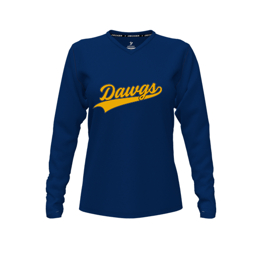 [CUS-DFW-TEES-PER-VNK-LSL-NVY-FYXS-LOGO3] Performance T-Shirt (Female Youth XS, Navy, V Neck, Logo 3, Long Sleeve)