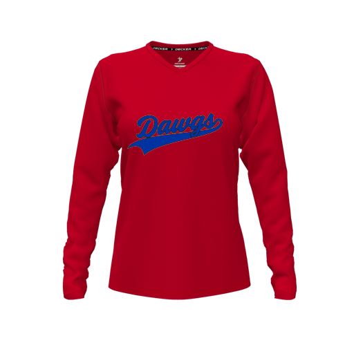 [FTLVPTRD-FYXS-LOGO2] Decker Performance T-Shirt (Female Youth XS, Red, V Neck, Logo 2, Long Sleeve)