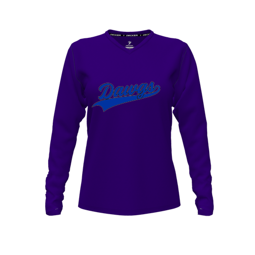 [CUS-DFW-TEES-PER-VNK-LSL-PUR-FYXS-LOGO2] Performance T-Shirt (Female Youth XS, Purple, V Neck, Logo 2, Long Sleeve)